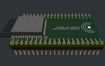 Render 3D de uma placa adaptadora para o módulo ESP32-S3-WROOM, com a marca da Cerne na serigrafia